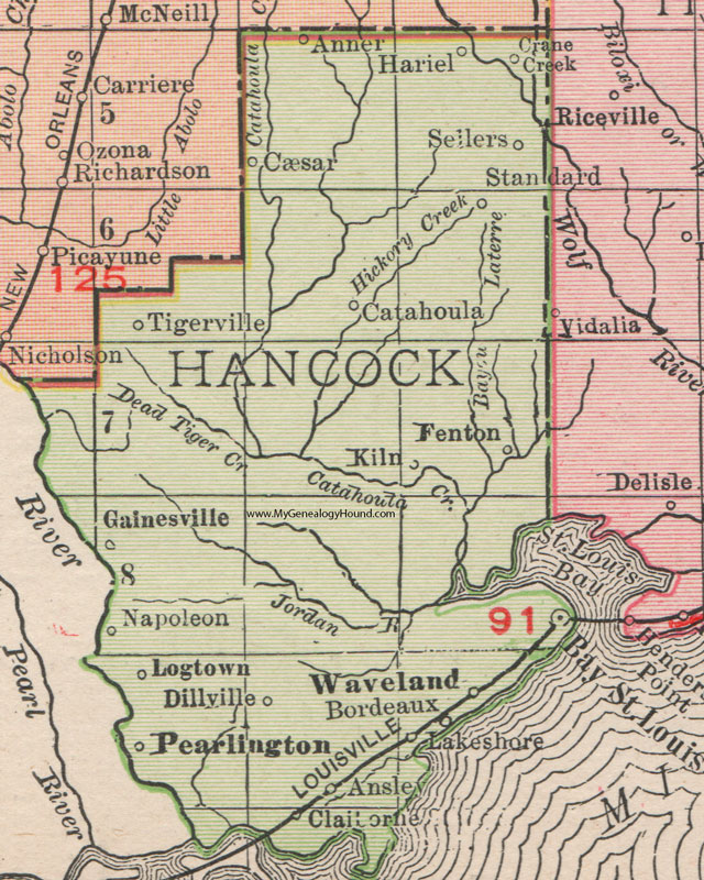 MS Hancock County Mississippi 1911 Map Rand McNally 