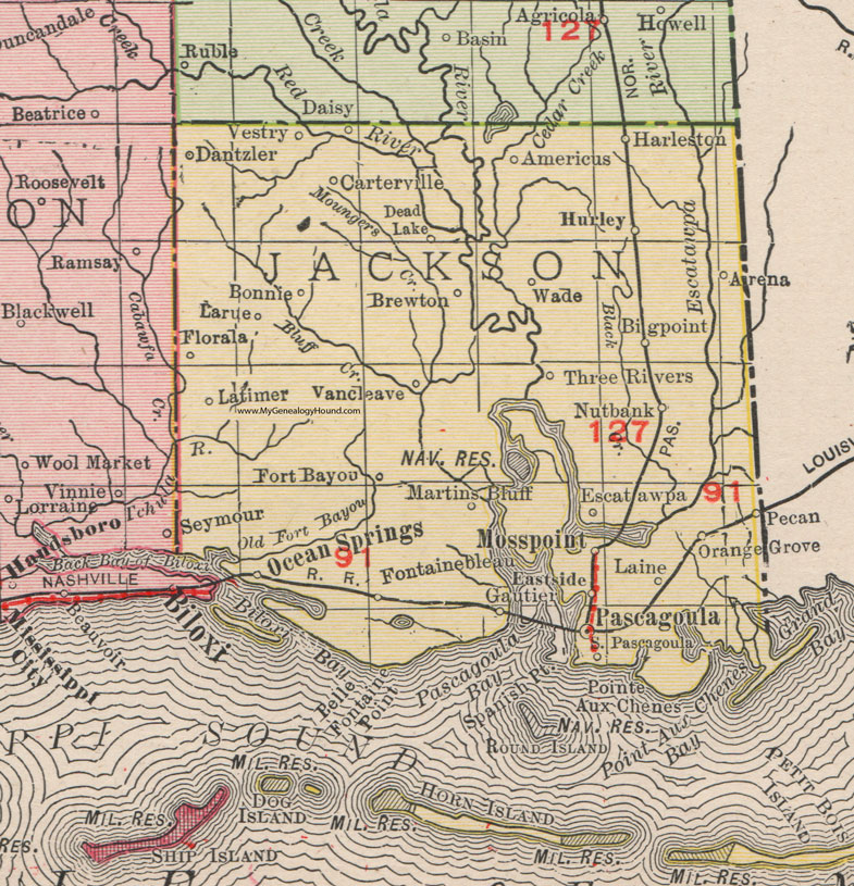 Jackson County Mississippi 1911 Map Rand McNally Pascagoula Moss