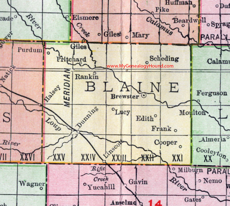 Blaine County, Nebraska, 1912, map, Brewster, Dunning, Purdum, Scheding, Linscott, Rankin, Pritchard, Cooper