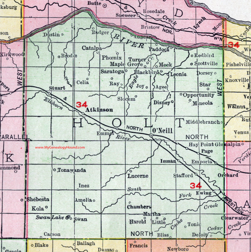 Holt County Nebraska 1912 Map ONeill 