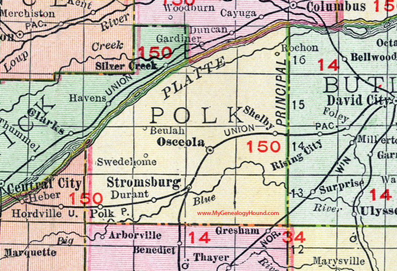 Polk County, Nebraska, map, 1912, Osceola, Stromsburg, Shelby, Swedehome, Durant, Polk, Beulah, Rochon