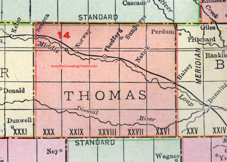 Thomas County, Nebraska, map, 1912, Thedford, Seneca, Halsey, Norway, Natick, Sunflower