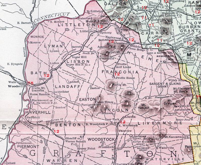 Enlarged map of the northern portion of Grafton County, New Hampshire, 1912.