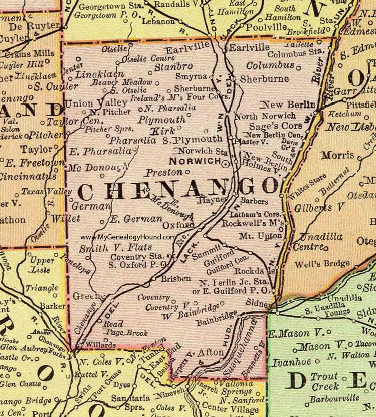 NY Chenango County New York 1897 Map Rand McNally Norwich 
