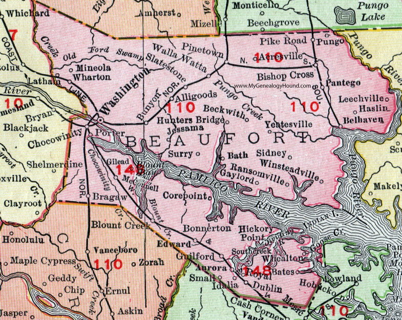 Beaufort County, North Carolina, 1911, Map, Rand McNally, Washington