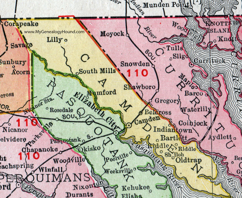 NC Camden County North Carolina 1911 Map Rand McNally 