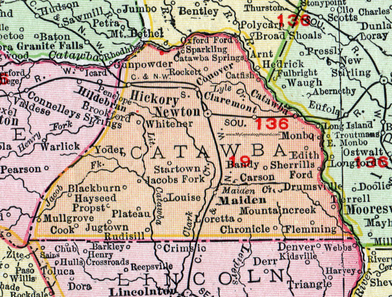 NC Catawba County North Carolina 1911 Map Rand McNally 