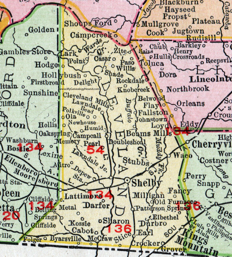 Cleveland County North Carolina 1911 Map Rand McNally Shelby
