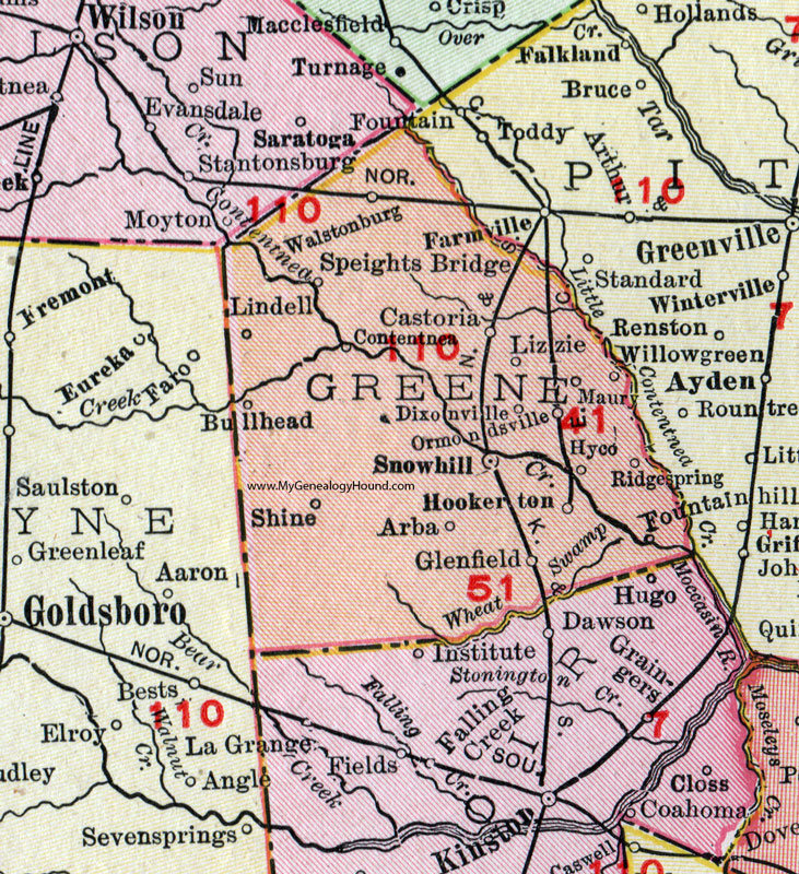 Greene County North Carolina 1911 Map Rand Mcnally Snow Hill