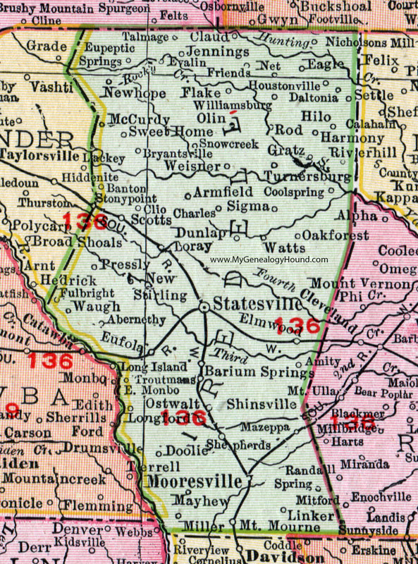 Iredell County, North Carolina, 1911, Map, Rand McNally, Statesville