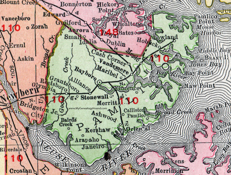 Pamlico County, North Carolina, 1911, Map, Rand McNally, Bayboro, Stonewall, Vandemere, Alliance, Oriental