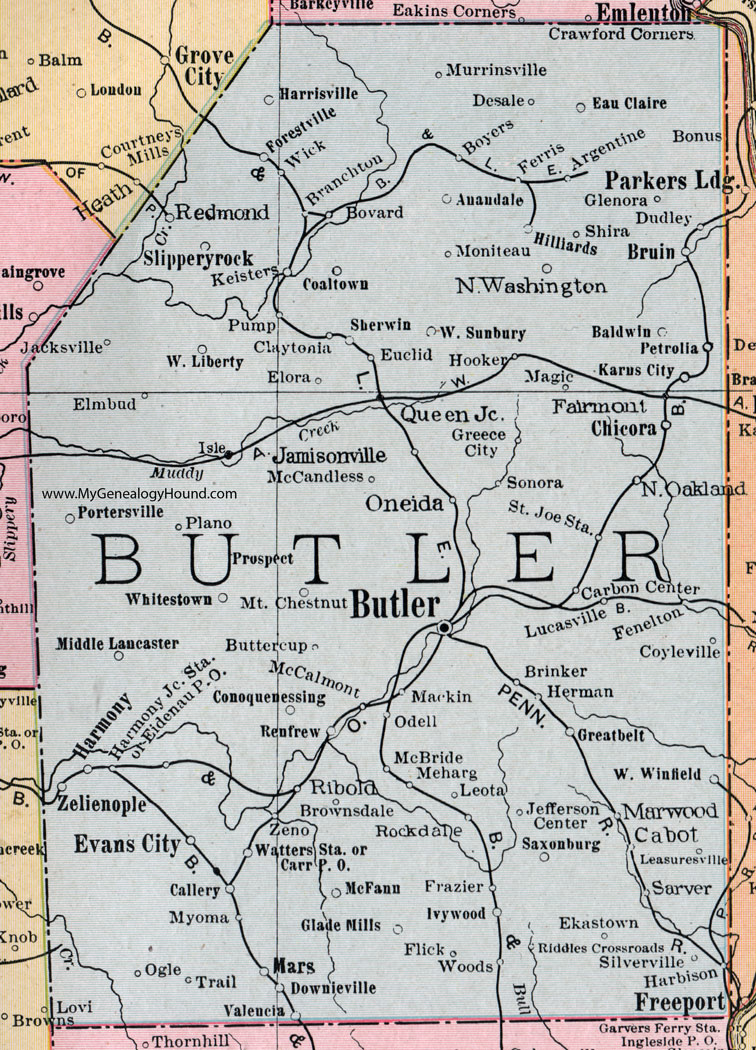 Butler County  Maps Butler County, Pennsylvania 1911 Map by Rand McNally, Oneida 
