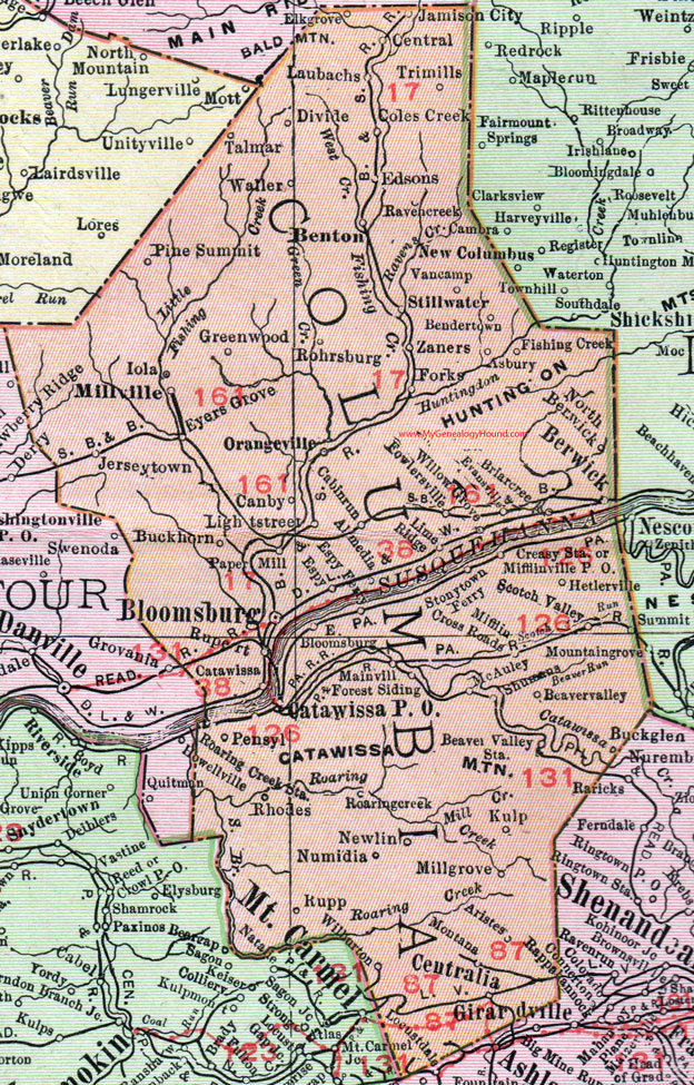 Columbia County Pa Map Columbia County, Pennsylvania 1911 Map by Rand McNally, Bloomsburg 