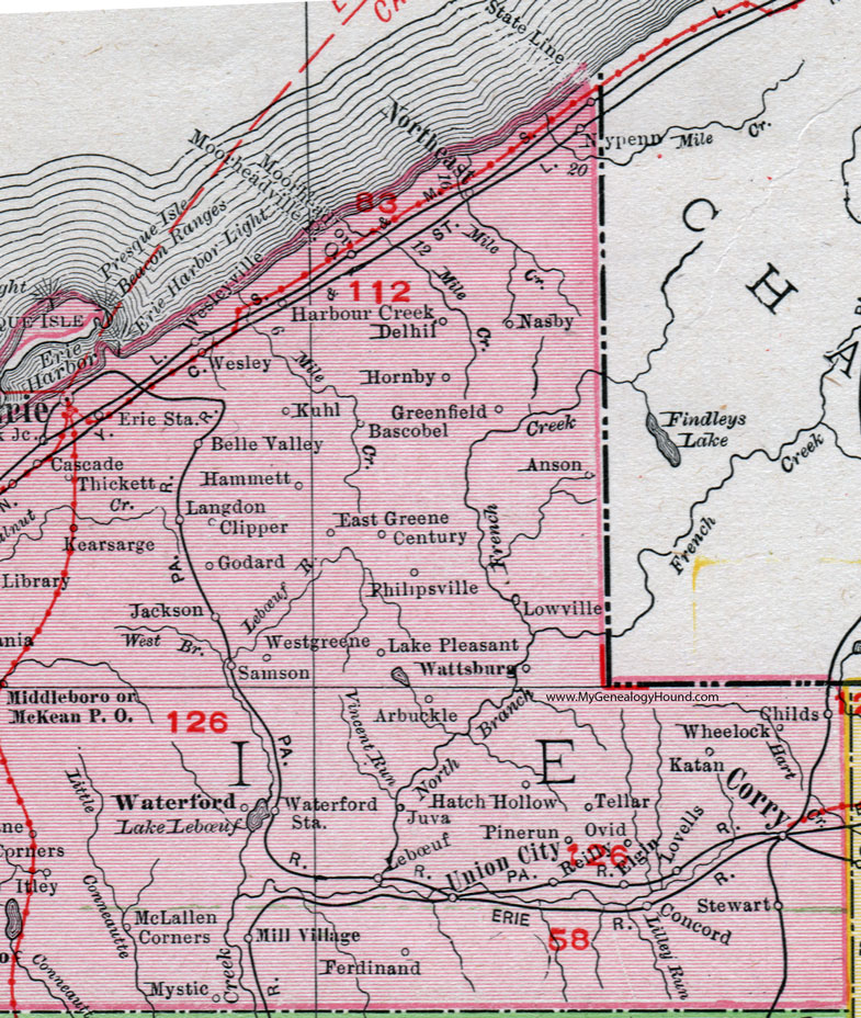Erie County, Pennsylvania on an 1911 map by Rand McNally.