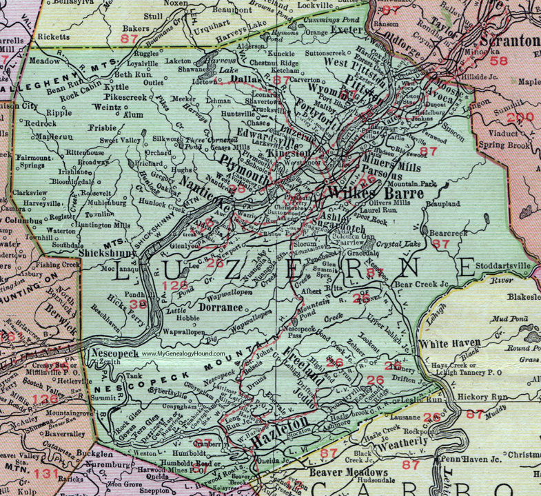 PA Luzerne County Pennsylvania 1911 Map Rand McNally Wilkes Barre Plymouth Hazleton 