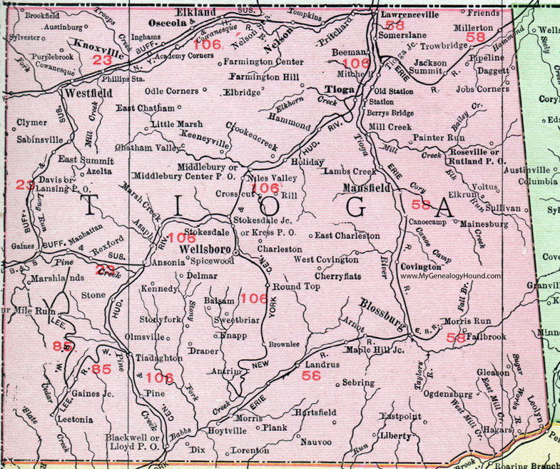 Tioga County Pa Map Tioga County, Pennsylvania 1911 Map by Rand McNally, Wellsboro 