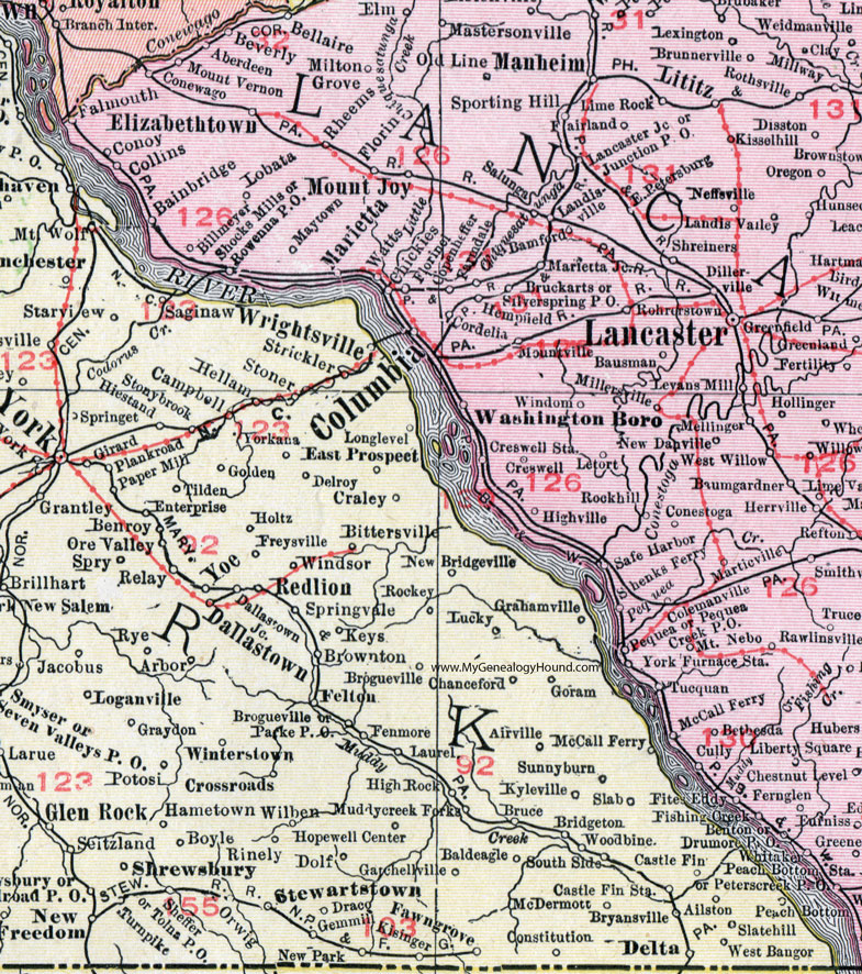 Eastern York County, Pennsylvania on an 1911 map by Rand McNally.