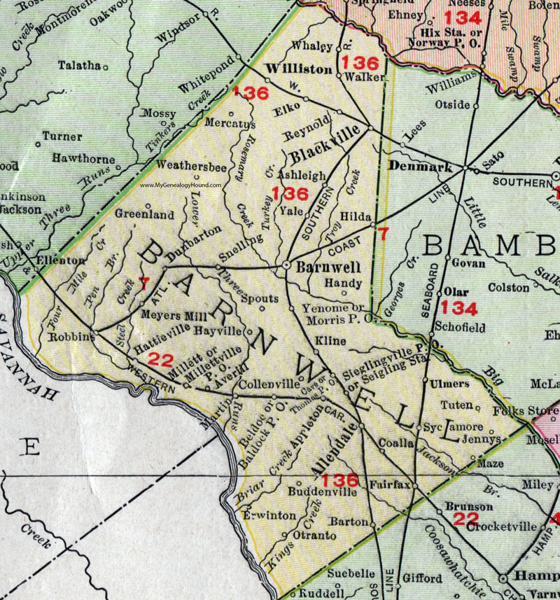 Barnwell County, South Carolina, 1911, Map, Rand McNally, Blackville