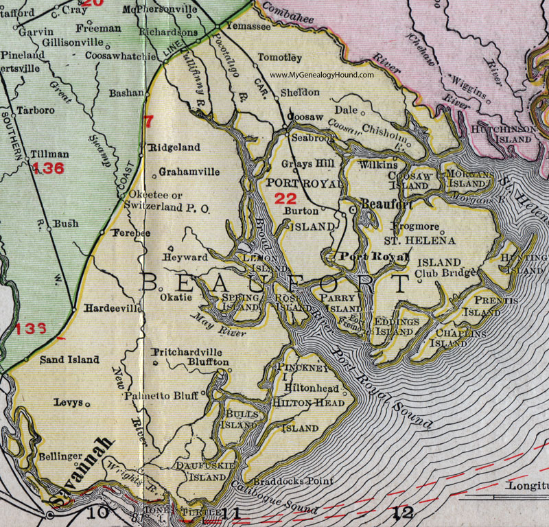 SC Beaufort County South Carolina 1911 Map Rand McNally 