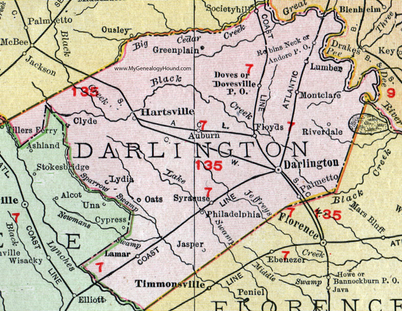 SC Darlington County South Carolina 1911 Map Rand McNally 