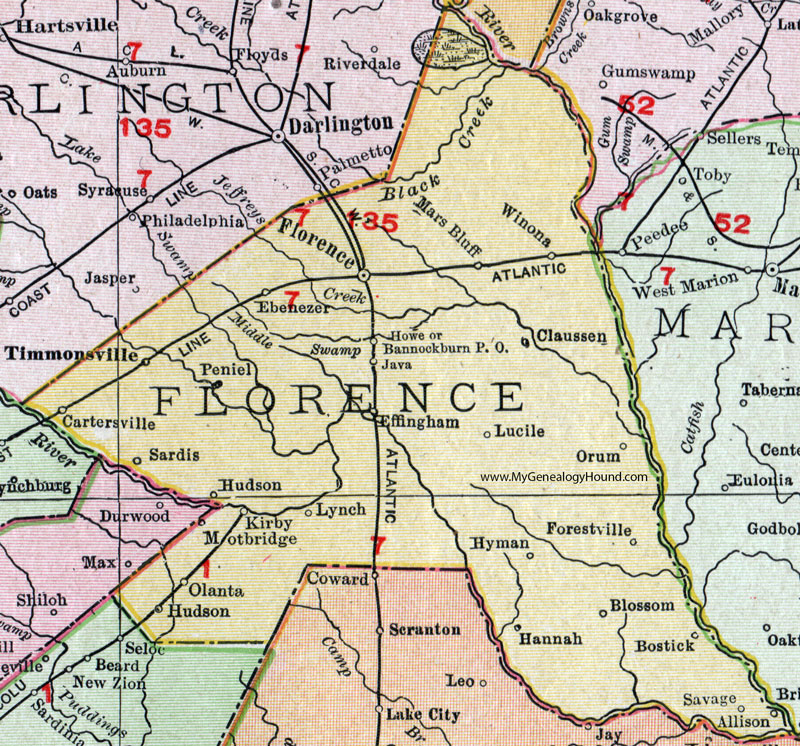 SC Florence County South Carolina 1911 Map Rand McNally 