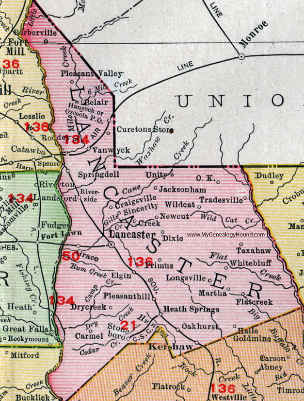 Lancaster County South Carolina 1911 Map Rand McNally Lancaster