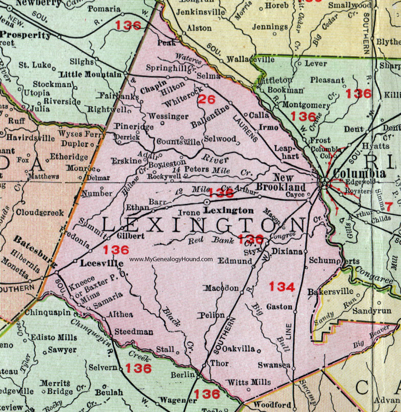 Lexington County Plat Map Lexington County, South Carolina, 1911, Map, Rand Mcnally, City Of Lexington,  Irmo, Leesville, Cayce, Swansea, Gaston,