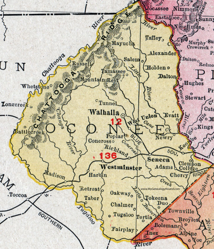 Salem South Carolina Map Oconee County, South Carolina, 1911, Map, Rand McNally, Walhalla 