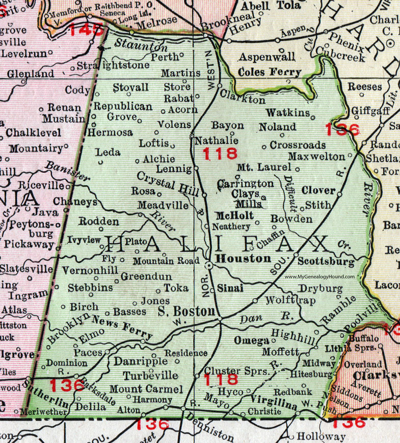 Map Of Halifax County Va Halifax County, Virginia, Map, 1911, Rand McNally, Houston, South 