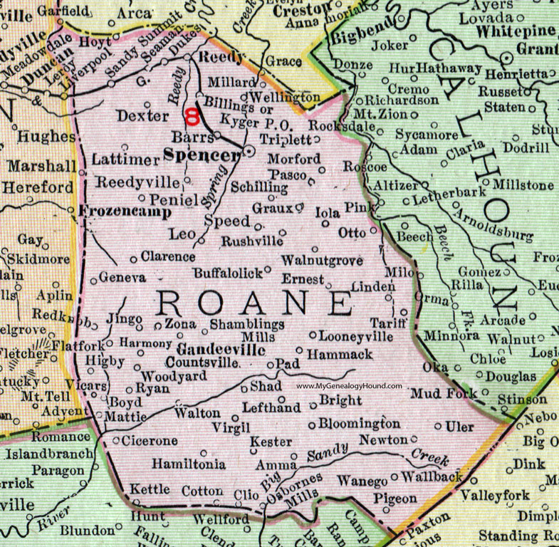 WV Roane County West Virginia 1911 Map Rand McNally Spencer Reedy Walton Gandeeville 