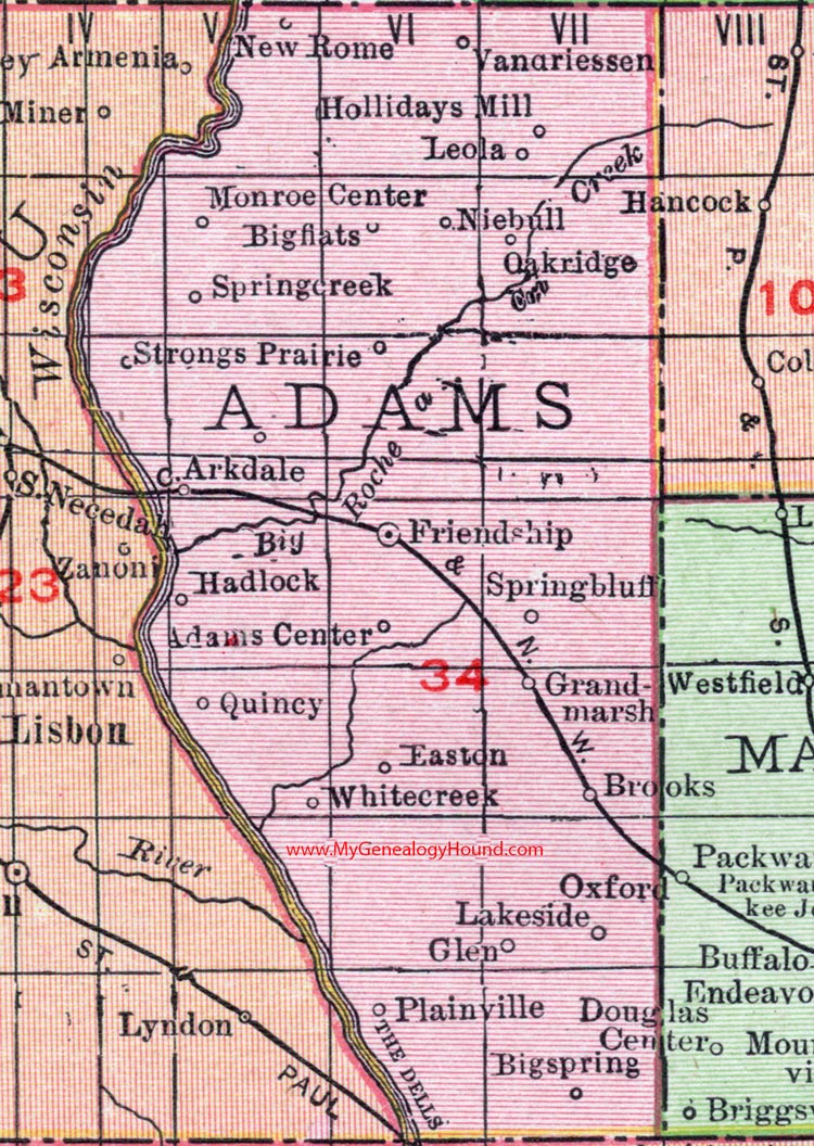 Adams County Wisconsin Map 1912 Friendship Big Spring Brooks Grand Marsh Plainville 2206