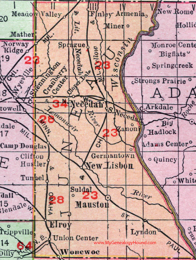 Juneau County Wisconsin 1912 Map Mauston 