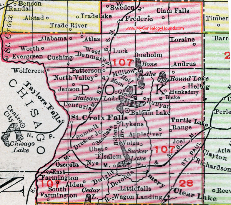 Polk County Wisconsin 1912 Map St Croix Falls 