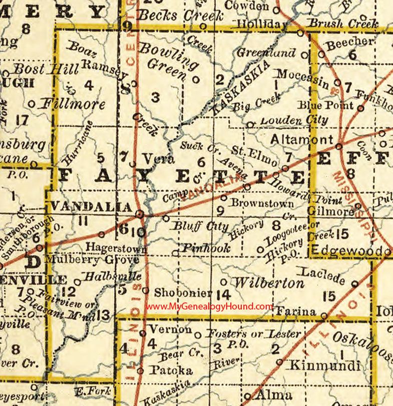 Fayette County, Illinois 1881 Map, Vandalia, St. Elmo, Ramsey, Shobonier, Farina, Brownstown, Avena