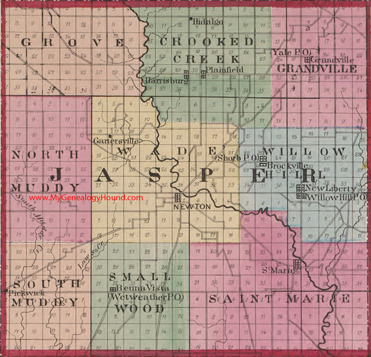 Jasper County Illinois 1870 Map Newton, Brockville, Plainfield, New Liberty, Willow Hill, St. Marie, Beuna Vista, Harrisburg, Grandville, IL