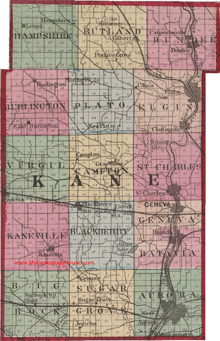 Kane County, Illinois 1870 Map