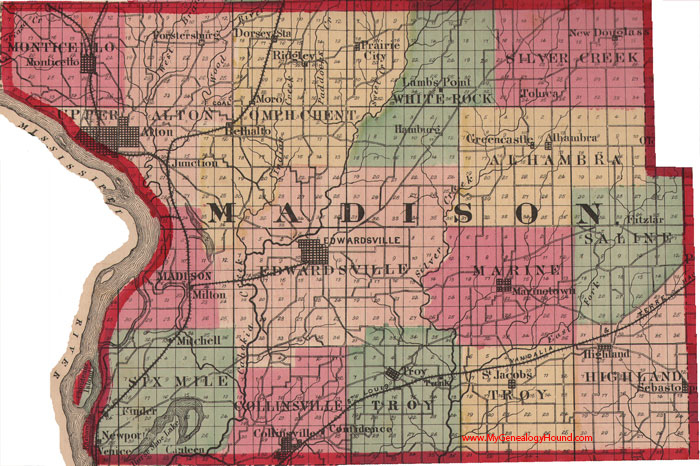 Madison County Illinois Map Madison County, Illinois 1870 Map
