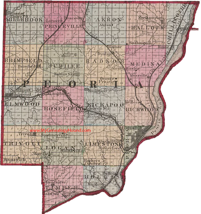 Peoria County, Illinois 1870 Map