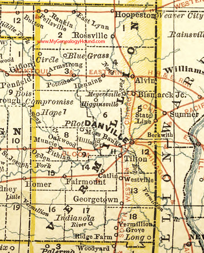 Vermilion County Illinois 1881 Map Danville Vermillion