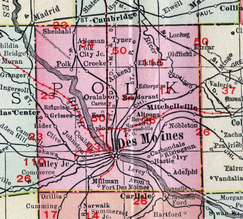 Polk County Iowa 1911 Map Des Moines Ankeny Grimes Altoona