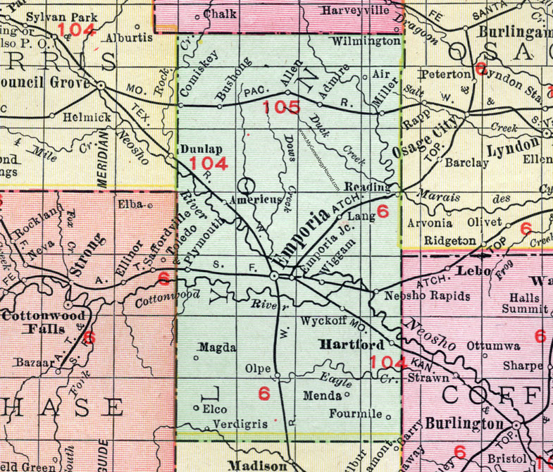 KS Lyon County Kansas 1911 Map Rand McNally 