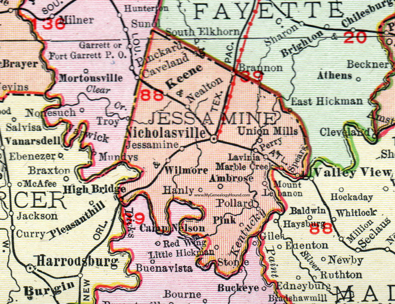 Jessamine County Kentucky 1911 Rand McNally Map Nicholasville Wilmore