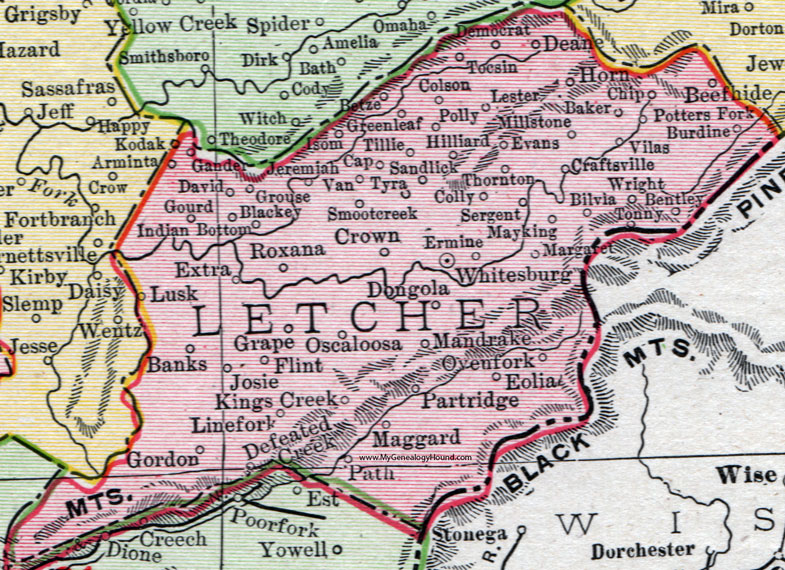Letcher County, Kentucky 1911 Map.
