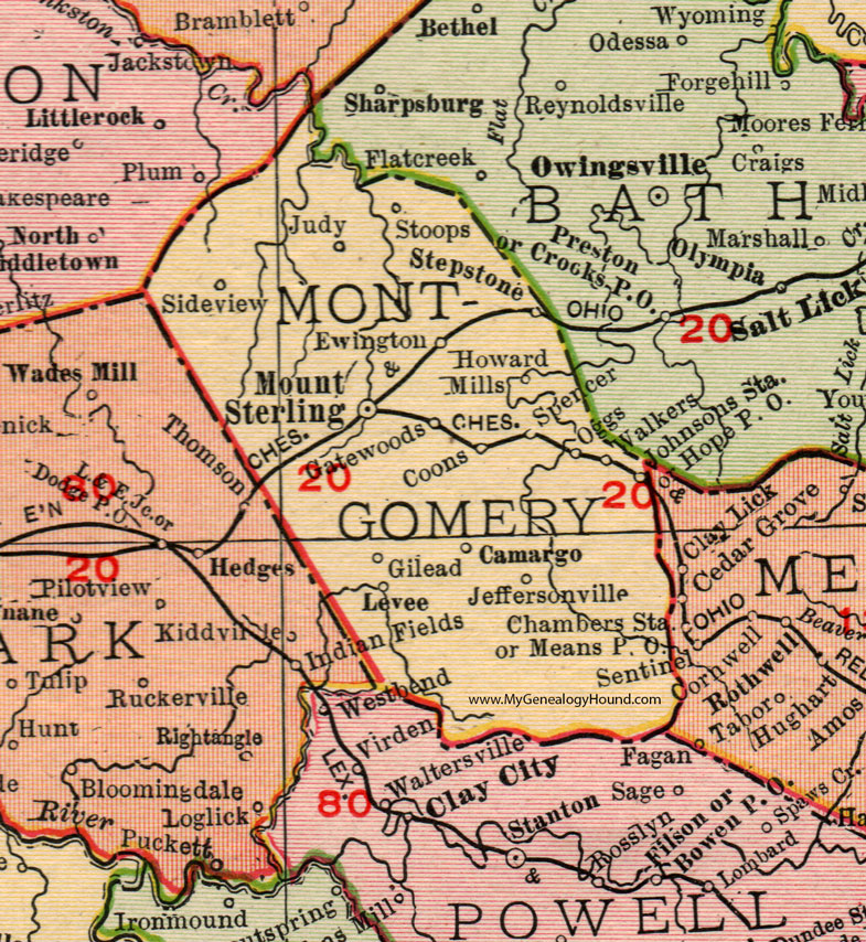 KY Montgomery County Kentucky 1911 Rand McNally Map Mount Sterling Camargo Stepstone 