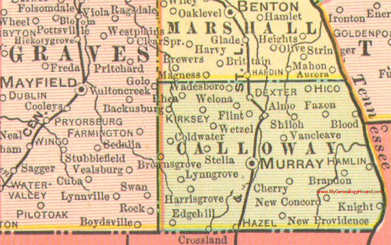 Calloway County, Kentucky 1905 Map Murray, Almo, Dexter, Hamlin, Hazel, Backusburg, Kirksey, Shiloh, Van Cleave, KY