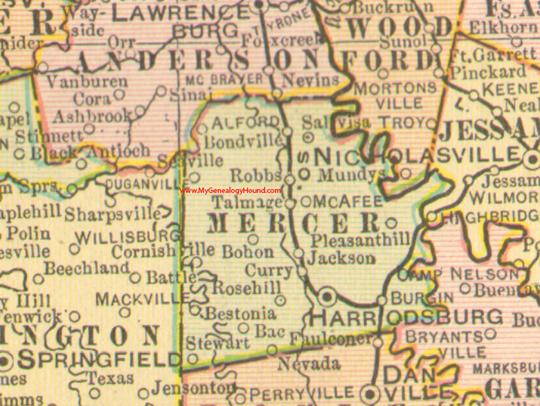 Mercer County, Kentucky 1905 Map Harrodsburg, KY