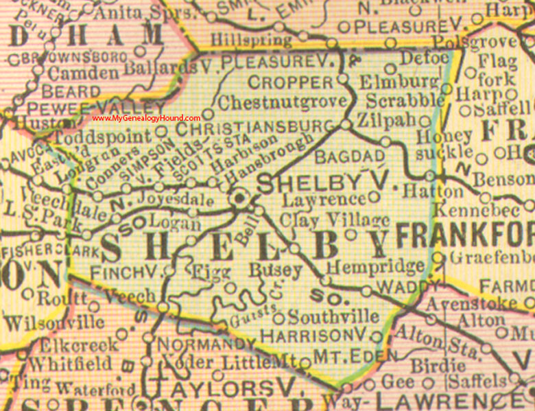 Shelby County, Kentucky 1905 Map Shelbyville, KY