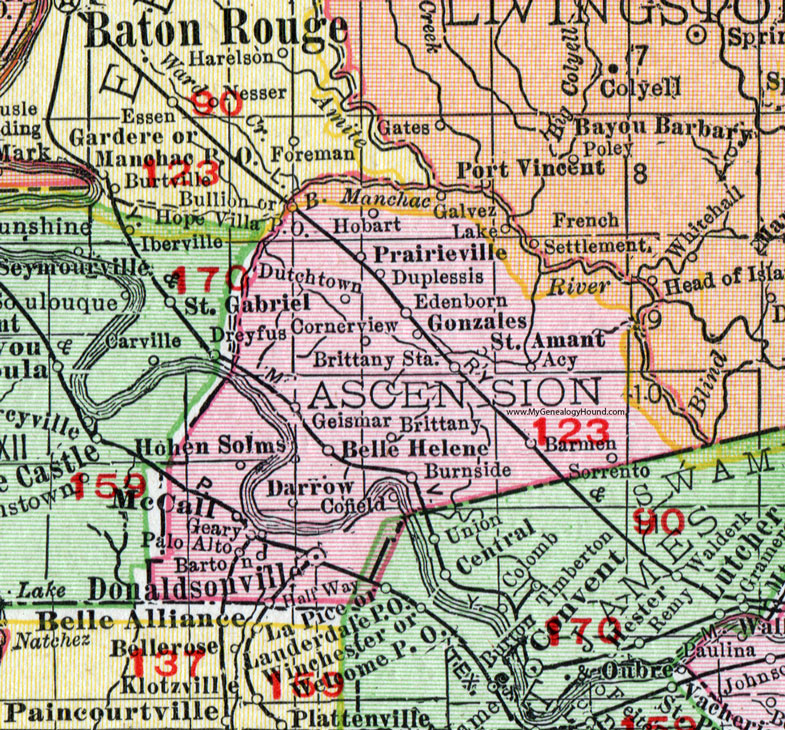 LA Ascension Parish Louisiana 1911 Map Rand McNally 