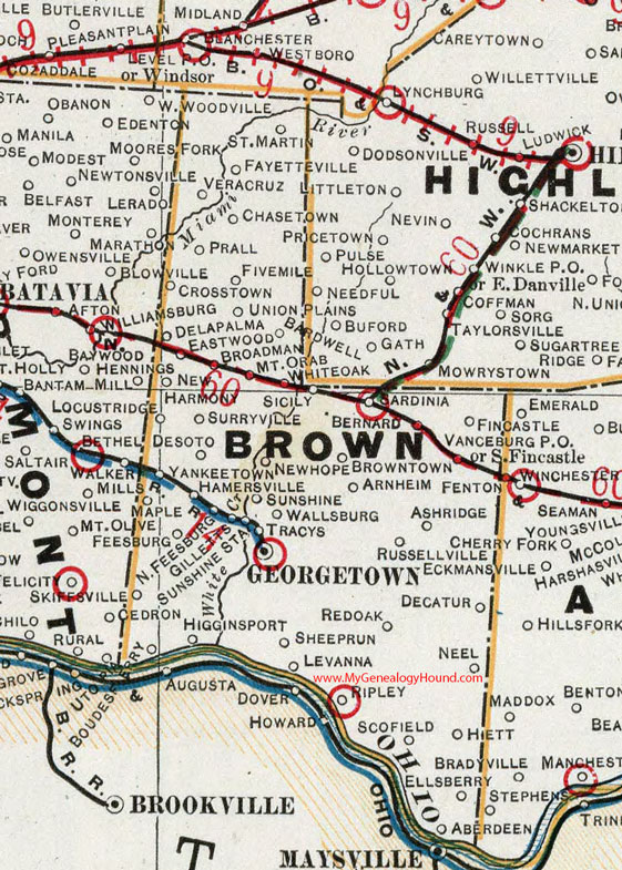 Brown County Ohio Map Brown County, Ohio 1901 Map Georgetown, OH
