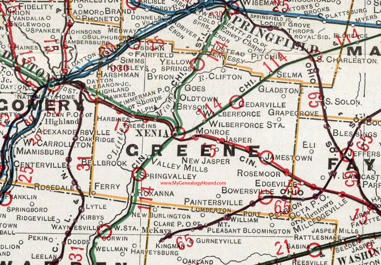Greene County, Ohio 1901 Map Xenia, Wilberforce, Cedarville, Jamestown, Yellow Springs, Spring Valley, Roxanna, Alpha, Trebein, OH